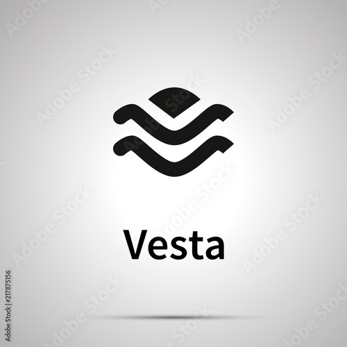 Vesta astronomical sign, simple black icon with shadow on gray