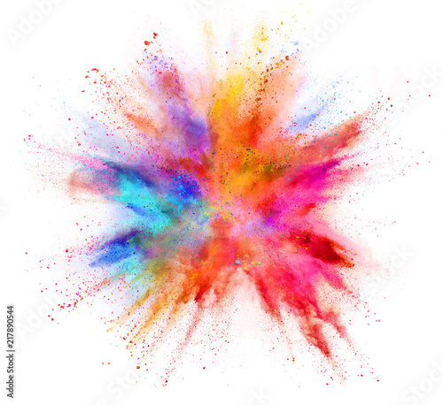 Explosion of coloured powder isolated on white background