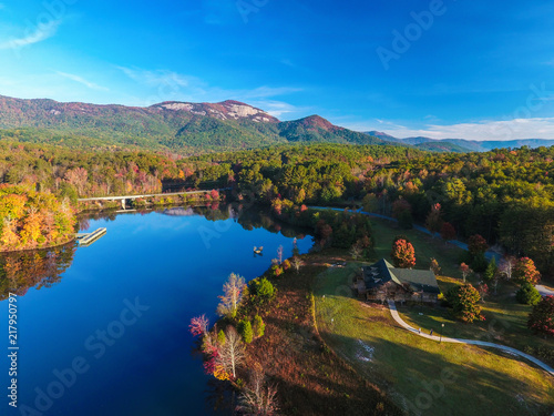 Aerial of Table Rock State Park near Greenville, South Carolina, USA.