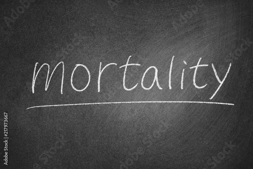 mortality concept word on a blackboard background