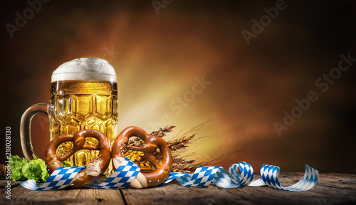 Oktoberfest beer with pretzel, wheat and hops