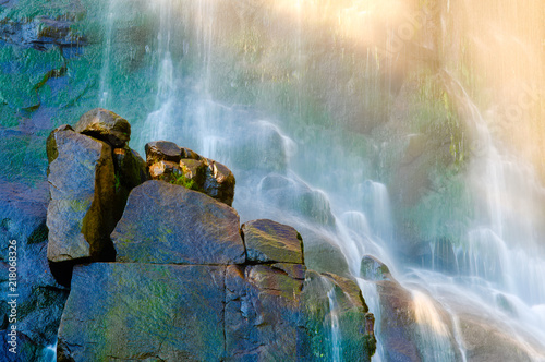 Beautiful and colorful close up of rocks at Madonna and Child waterfall in Hogsback, South Africa