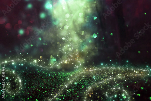 Abstract and magical image of glitter Firefly flying in the night forest. Fairy tale concept.