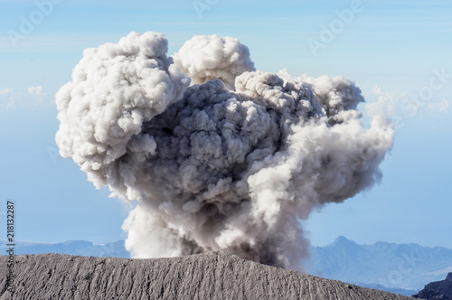 Summit View of Mount Semeru Erupting