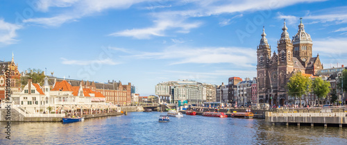 Panorama of the St. Nicolas Church in the center of Amsterdam, Netherlands