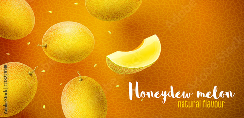 Honeydew melon flavour poster banner design with pattern