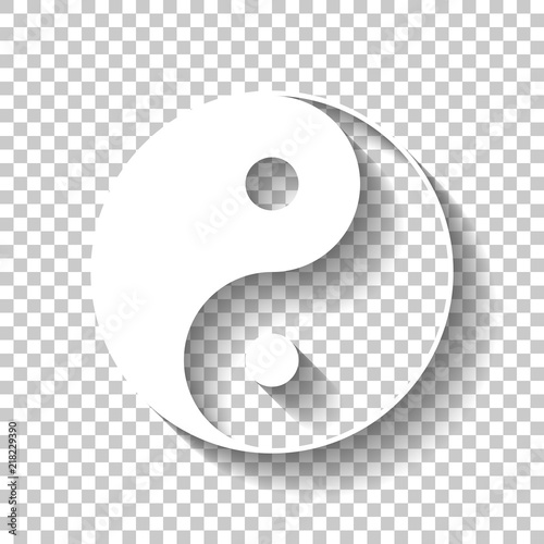 yin yan symbol. White icon with shadow on transparent background