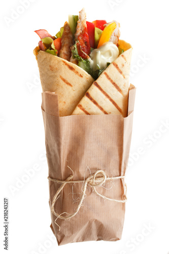 The Doner kebab (shawarma) isolated on a white background.
