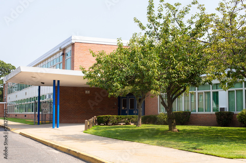 View of typical American school building exterior 