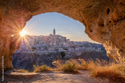 Matera, Italy. Cityscape image of medieval city of Matera, Italy during beautiful summer sunset.