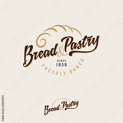 The bakery logo. Bread and baking emblem. Vintage bakery logo. Gold pie crust and brown inscription on a light background.