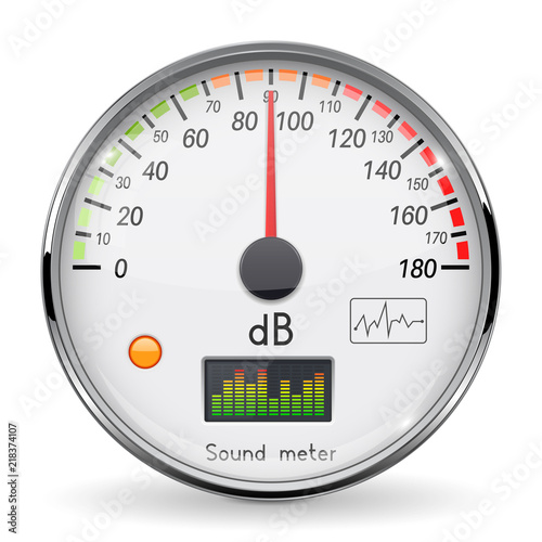 Volume unit meter. Sound audio equipment. Normal level. White glass gauge with chrome frame