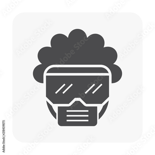 Doctor or scientist character icon. That wearing special personel protective equipment (PPE) for the coronavirus (covid-19) outbreak treat patient. Vector illustration icon design.