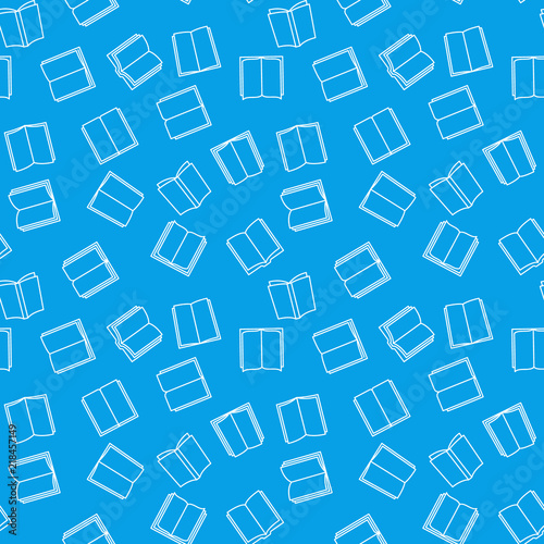 Books seamless outline blue pattern. Vector background