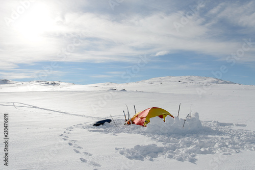 Winter camp in Norwegian Jotunheimen mountains