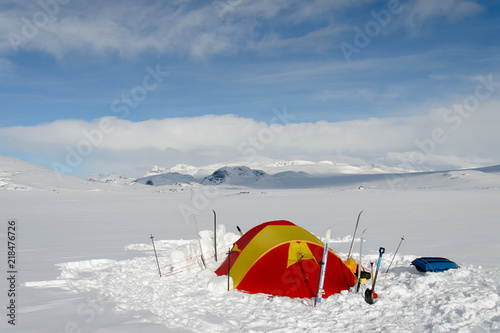 Winter camp in Norwegian Jotunheimen mountains