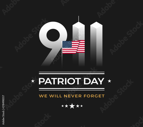 Patriot Day 9/11 Memorial illustration with USA flag, 911 Patriot Day, black background. September 11 vector illustration