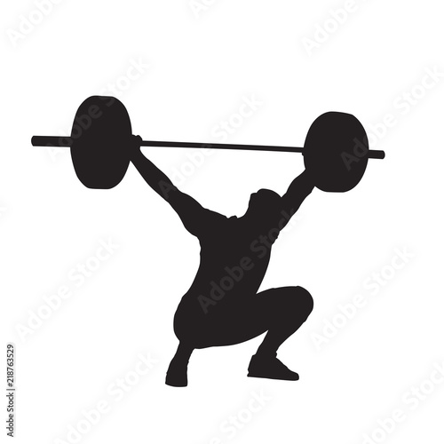 Weightlifter with big barbell, isolated vector silhouette