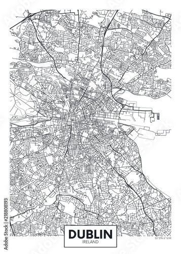 Vector poster detailed city map Dublin