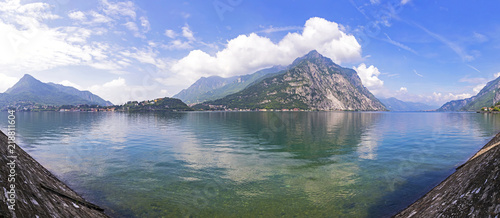 Panoramic view of Como Lake in Lecco city, Italy