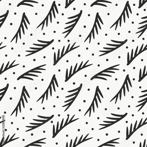 Snow and sprigs of spruce seamless vector pattern. Hand drawing print for wallpaper, wrapping, textile, poster, fabric