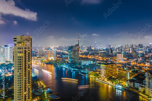 Bangok skyline and river at night