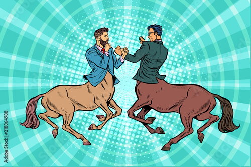 pop art Two centaur businessmen fighting