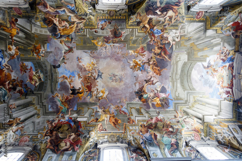 Paintings and frescos on the ceiling of a catholic Church of St. Ignatius of Loyola at Campus Martius, in Rome, Italy