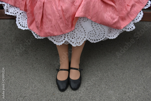 Girl with old petticoat hand embroidered cotton under the dress