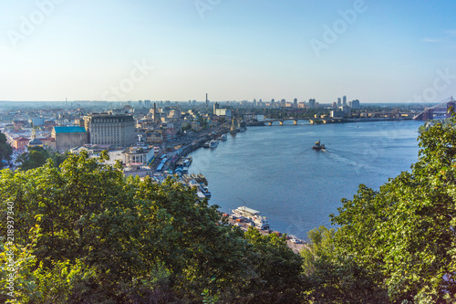 Kyiv, Ukraine. Aerial view of Podol and Dnipro river in Kyiv, Ukraine.