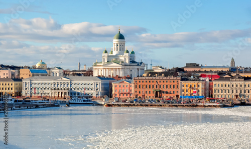 Helsinki cityscape with Helsinki Cathedral in winter, Finland