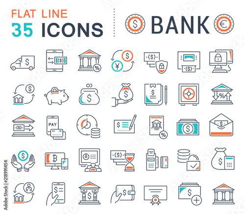 Set Vector Line Icons of Bank.