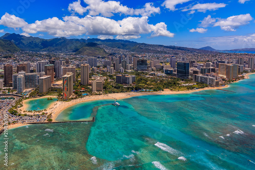 Aerial view of Waikiki Beach in Honolulu Hawaii