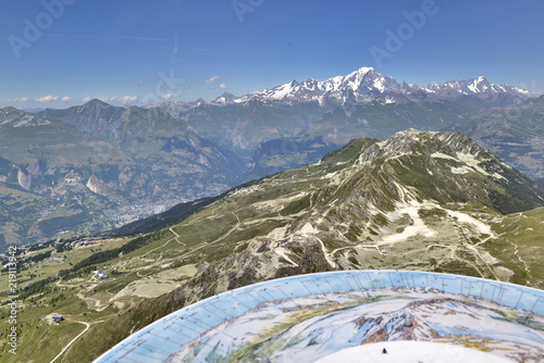 viewpoint on glacier and peak mountains in summer