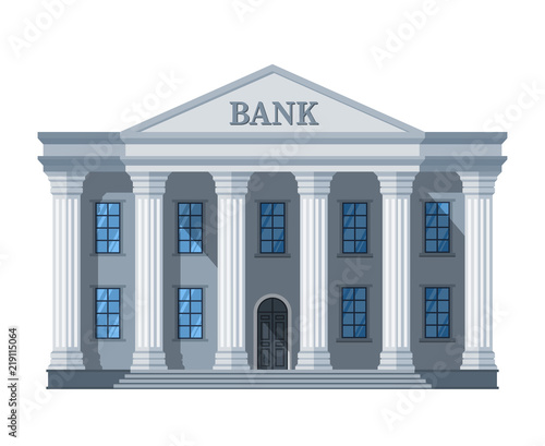 Cartoon retro bank building or courthouse with columns vector illustration isolated on white background