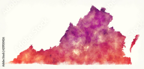 Virginia state USA watercolor map in front of a white background
