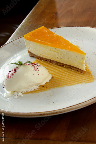 plated butterscotch cheesecake dessert