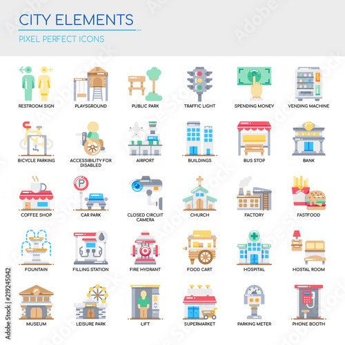 City Elements , Thin Line and Pixel Perfect Icons.
