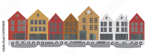 Bergen Norway Downtown Waterfront vector Illustration