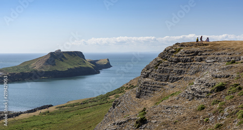 Worms Head, in the Gower, South Wales, on a bright sunny day. This view is from the Welsh Coastal path