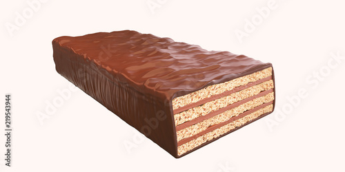 chocolate coated on Crispy wafer bar, Design for Packaging, with Clipping path 3d illustration.