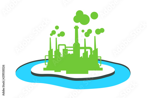 Industrial factory with moat as protection against business competitors and rival. Solic company with competitive advantage - security and safety. Vector illustration