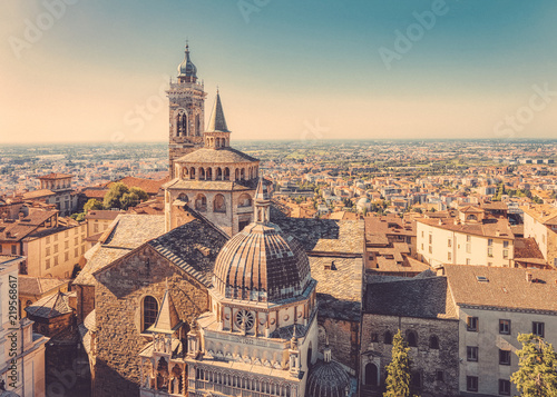Cityscape with Basilica of Santa Maria Maggiore in Bergamo, Lombardy, Italy
