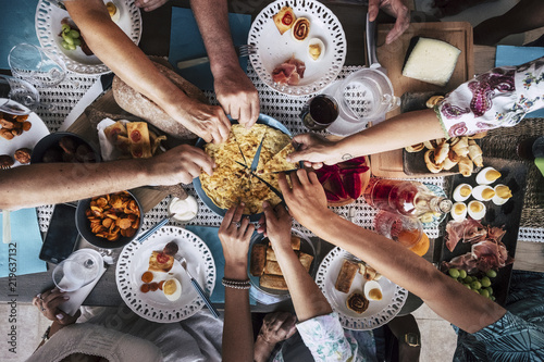 Food Catering Cuisine Culinary Gourmet Party Cheers Concept friendship and dinner together. mobile phones on the table, pattern and background colorful image with people eating and taking food 