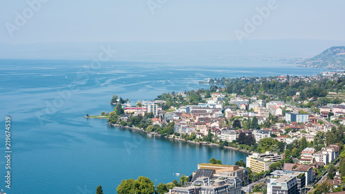 montreux switzerland cityscape and lake geneva at sunny day