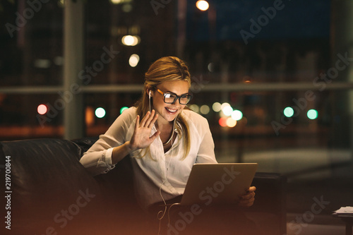 Woman on video call in office
