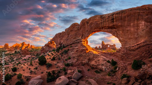 Natural arch at sunset, Arches National Park, Utah