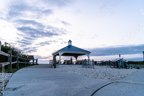 Beach Gazebo At Seawall at Sunrise with Purple Sky