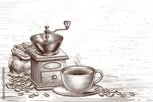 Engraved coffee shop background