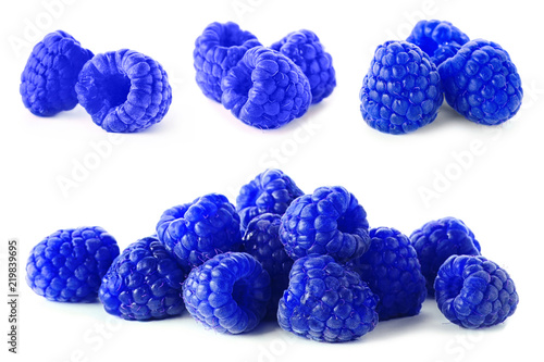 Set with blue raspberries (Rubus leucodermis) on white background